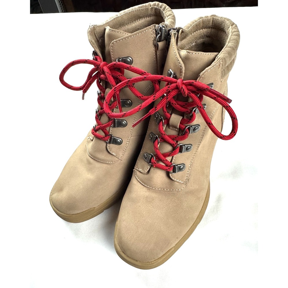 Dr Scholls Boots Womens 7.5 Wedge Heels Chukka Ankle Bootie Brown Suede Lace Up